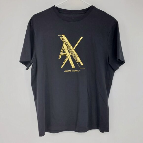 A|X Armani Exchange Men's Geometric Gold Metallic Logo Crewneck T-Shirt Medium - Picture 1 of 7